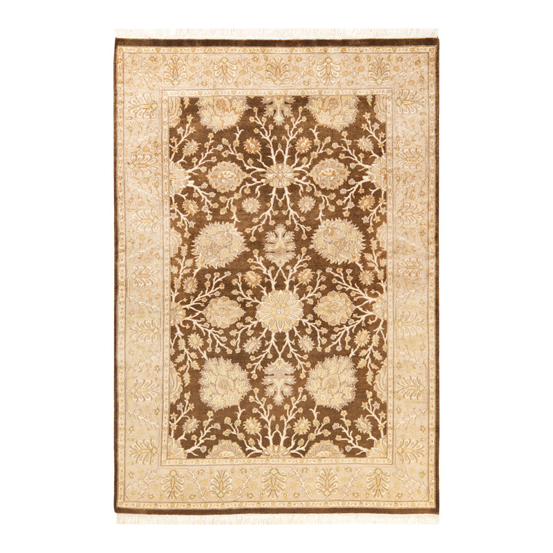 Handmade Yellow Wool Rectangular Area Rug 4'1" x 6'