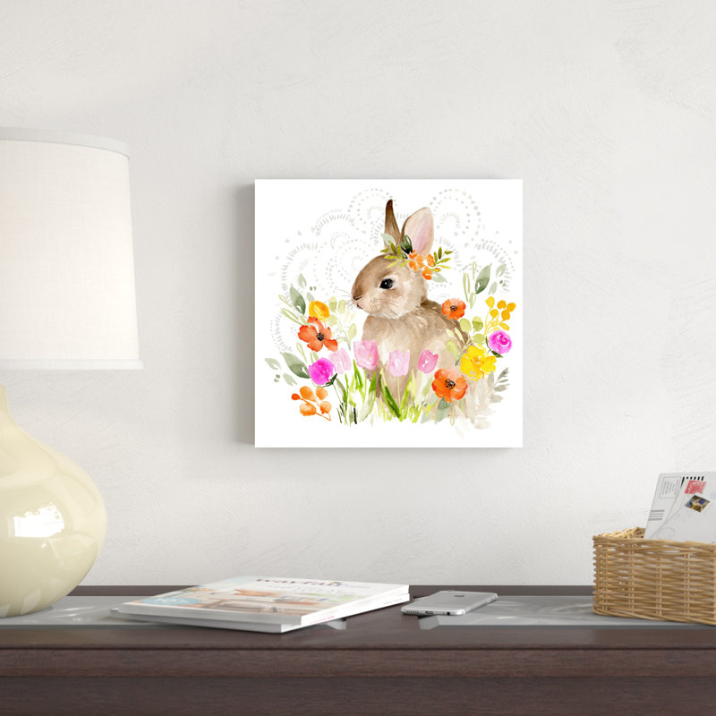 Fleurs d'avril et lapin II, H 12 po x l 12 po