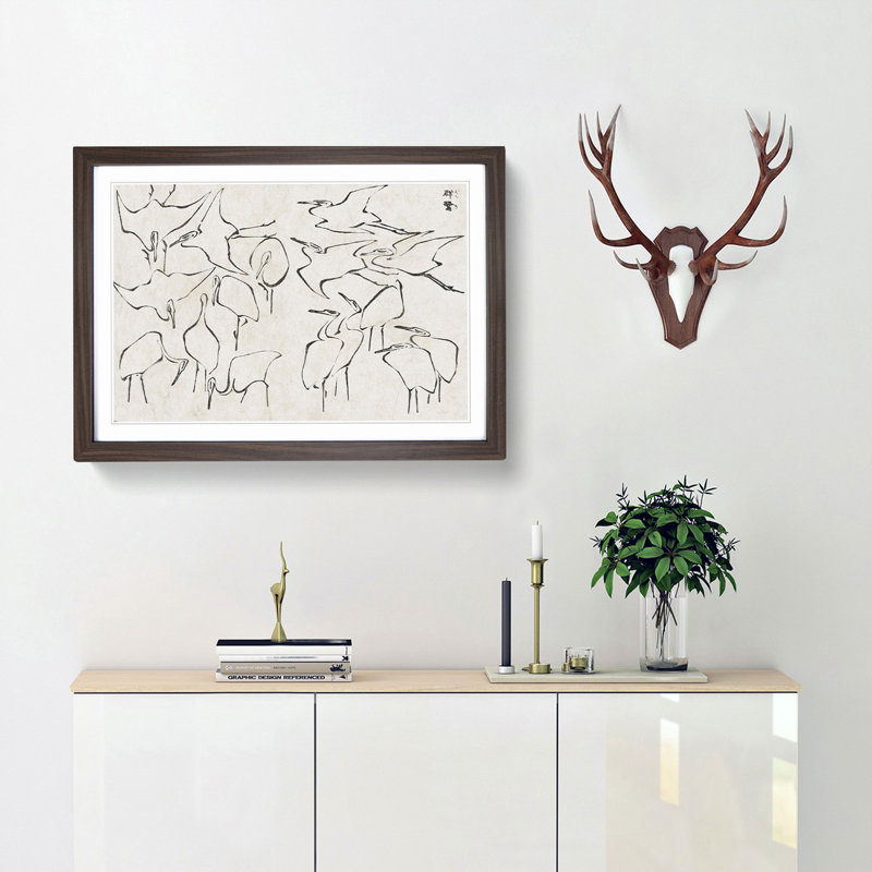 Cranes by Katsushika Hokusai - Framed Print, 27cm H x 36cm W x 2cm D, Walnut Framed