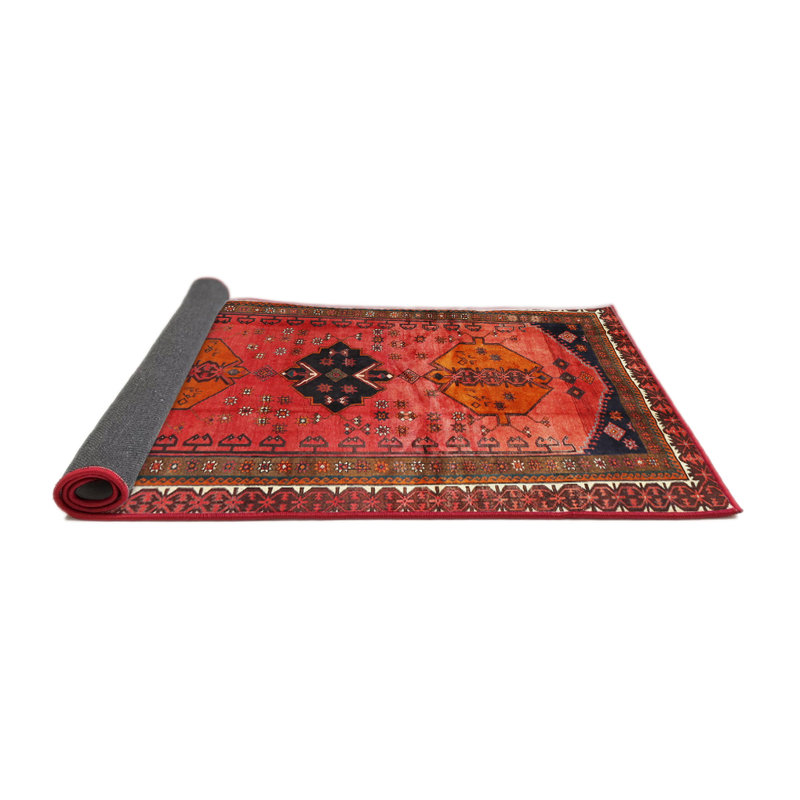Tapis traditionnel rouge / noir, Rond 6 pi