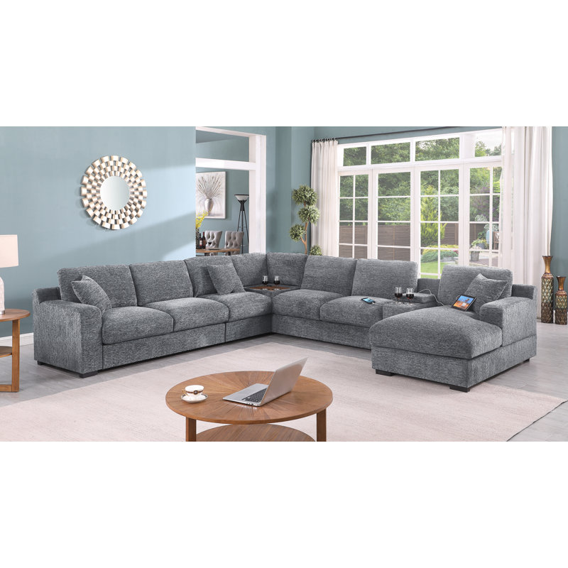 Devendra Upholstered Corner Sectional, Light Gray Chenille
