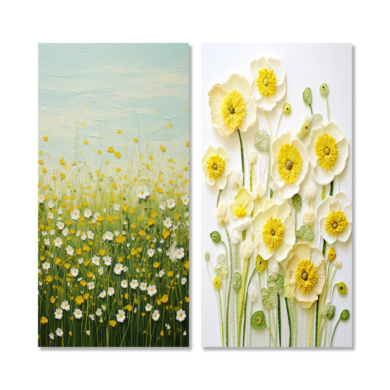 «Buttercups Minimalisme Dream - Buttercups», ensemble de 2 reproductions d'art mural, Toile tendue, H 28 po x l 25 po