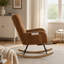 Ensemble chaise berçante à oreilles et repose-pieds en tissu Teddy, chaise d'allaitement avec poche latérale, base en bois massif, marron