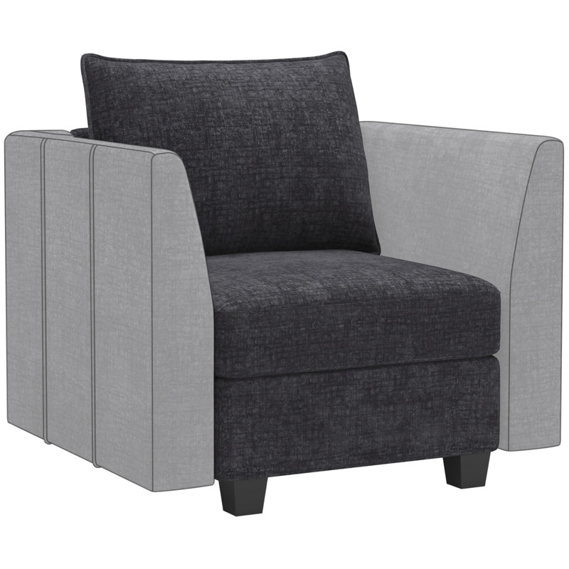 Siège de rangement simple sans accoudoirs en chenille Aurora, Chenille noir