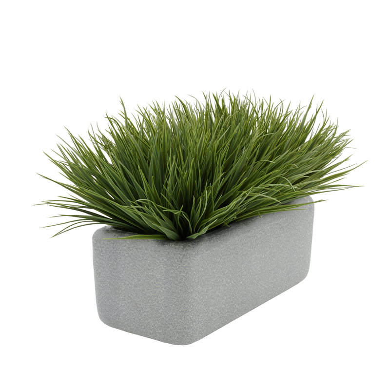 Herbe artificielle en pot de fleurs, Gris, Vert foncé, H 13 po x L 20 po x P 13 po