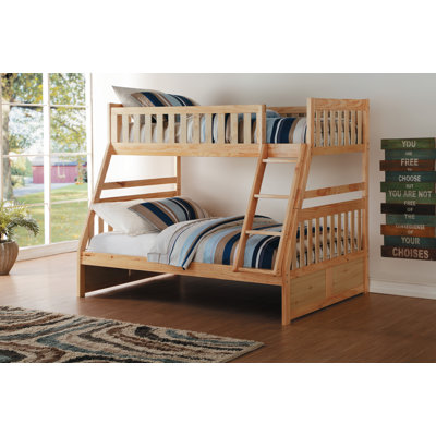 Rosemarie Kids Twin Over Full Bunk Bed – 78"W Natural Pine with Built-In Ladder & Guardrails