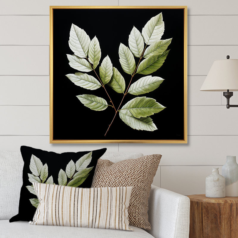 «Black and Green Leaves Simplicity» sur impression sur toile, Encadrement doré, H 30 po x l 30 po