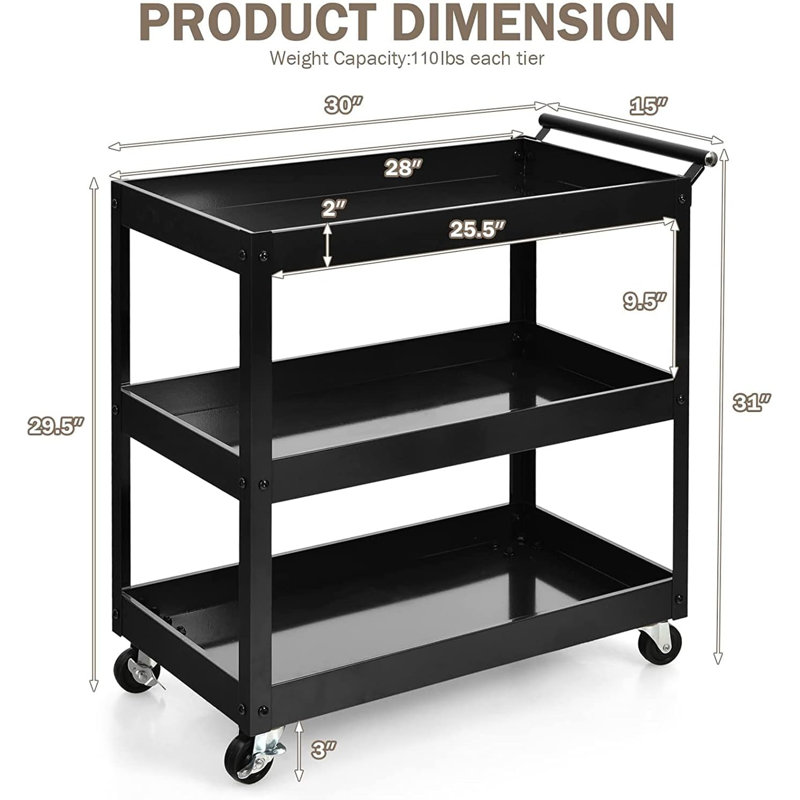 31'' H x 30'' W Utility Cart with Wheels, White