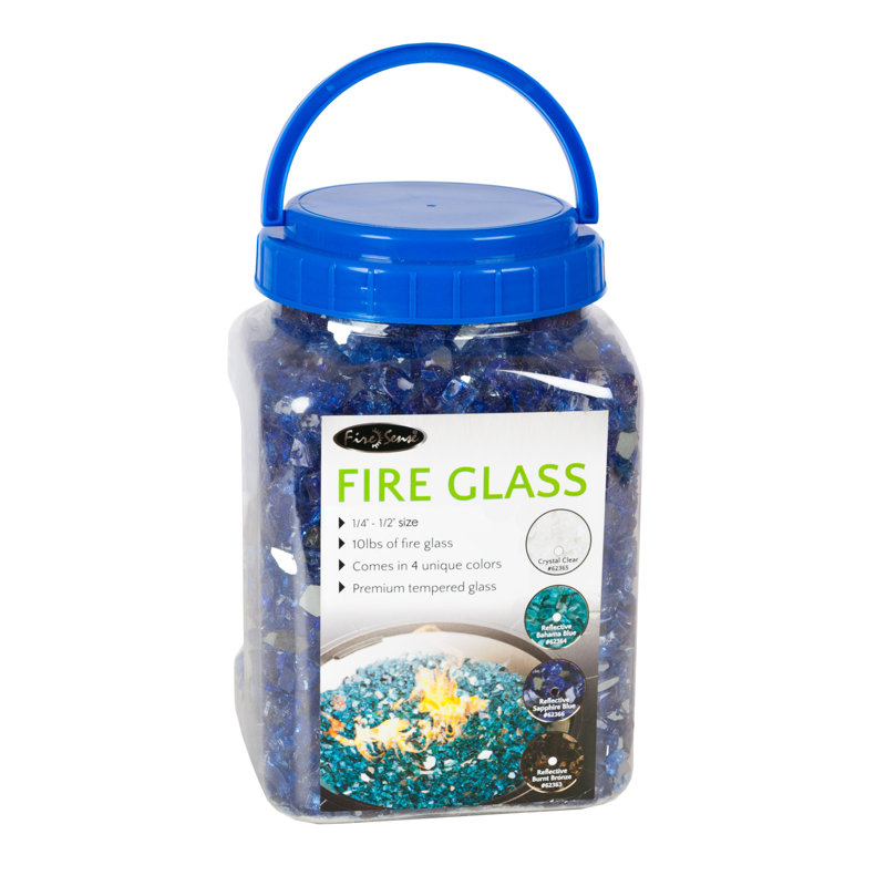 Fire Sense Premium Sparkling Reflective Tempered Fire Glass for Fire Pits Easy to Install-10 Lbs Crystal Clear, Sapphire Blue