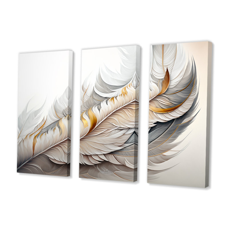«White Watercolor Feather», impression sur toile tendue 3 pièces, H 32 po x l 48 po x P 1 po