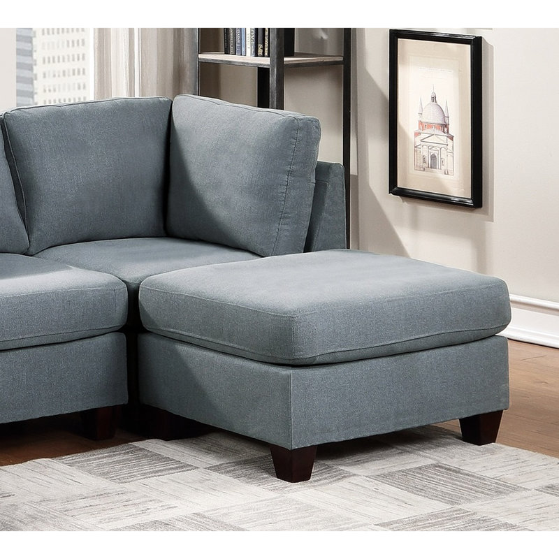 Grey Linen Fabric Living Room Sectional With & 6Pc For Comfort L-Shaped In