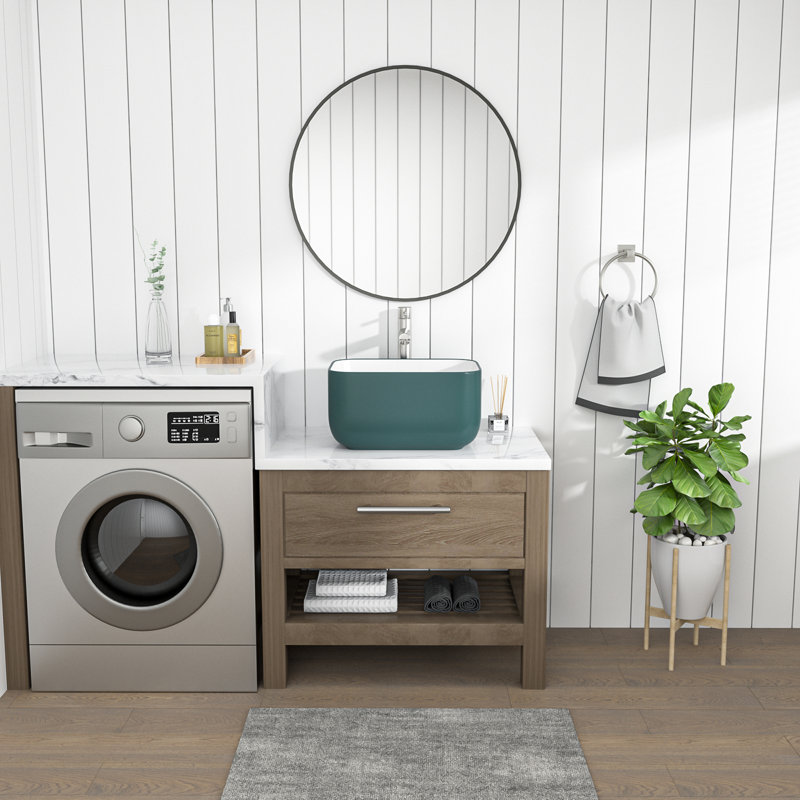 Lavabo vasque rectangulaire en céramique L 16 "x l 12" Mocoloo, Vert mat