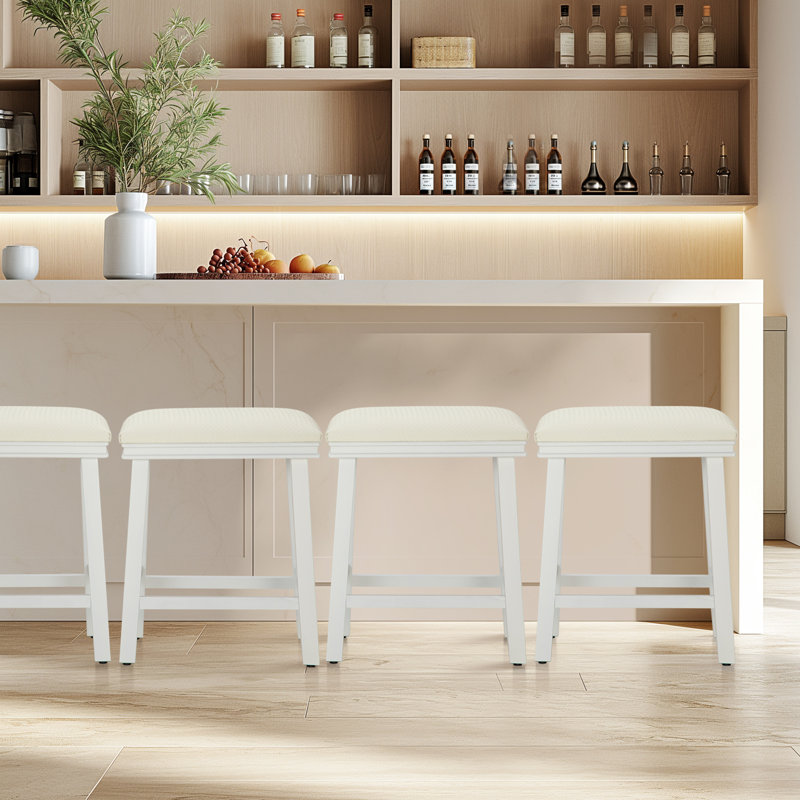 Tabouret de comptoir 24 po Jelissa, Blanc, Blanc