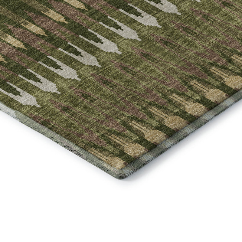 Premium Machine Washable Prisco Olive Rug, Rectangle 5' x 7'6"