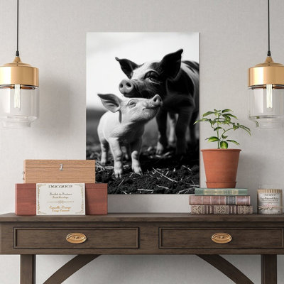 Canvas Wall Art Mom & Baby Pig, Cute Animal Family Wall Art 3-1 Vintage Poster Print Home Decor