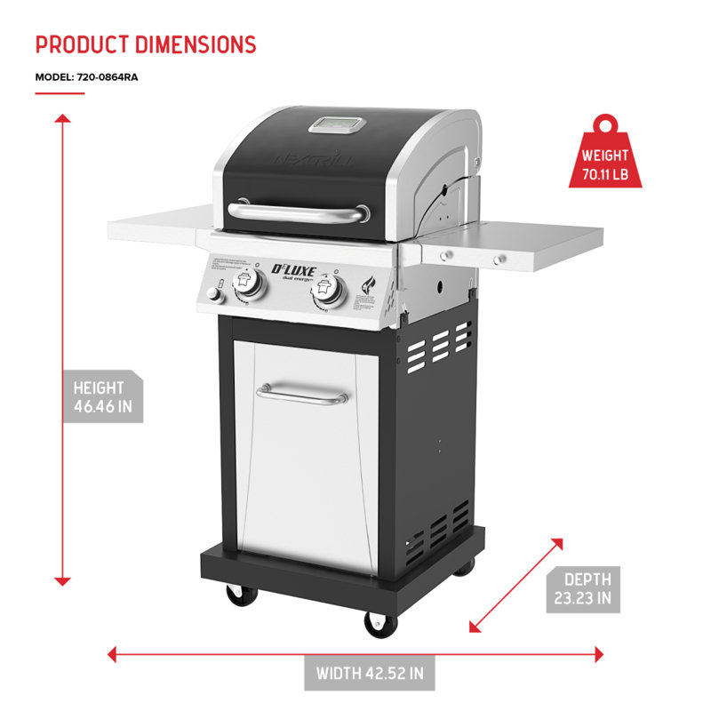 Nexgrill Deluxe 2-Burner Propane Gas Grill with Foldable Side Shelves, 28000 BTUs, Black