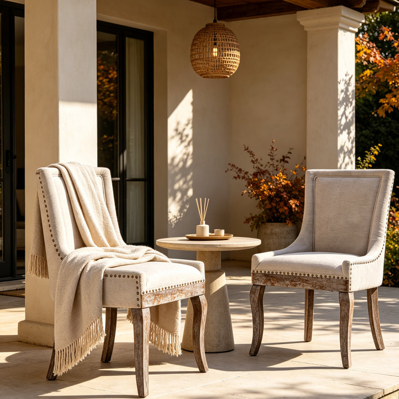 Farmhouse Upholstered Side Chairs Set of 2, Vintage Solid Wood Kitchen Dining Chairs with Nailhead Trim & High Back Support, 350lbs Weight Capacity