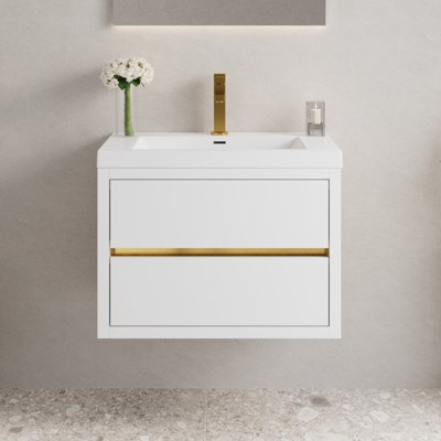 Meuble-lavabo de 30 po avec lavabo et espace intérieur - Armoire blanche brillante, tiroirs de rangement pratiques et blancs, spacieux