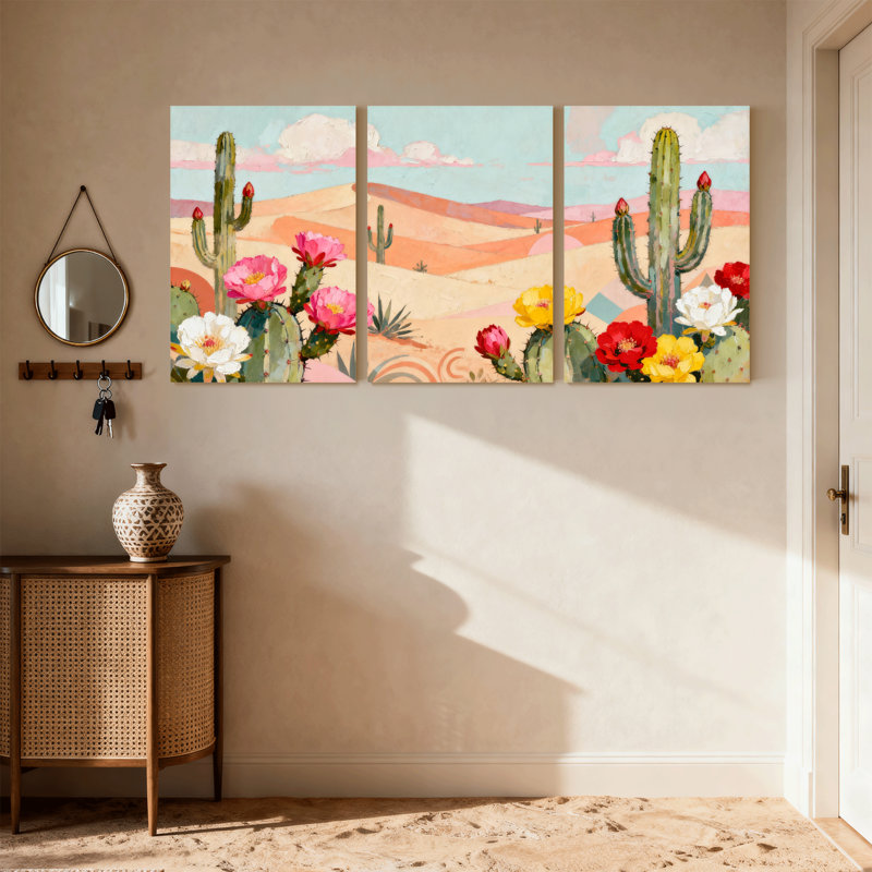 «Cactus Desert Cactus», ensemble de 3 impressions sur toile, H 18 po x l 36 po