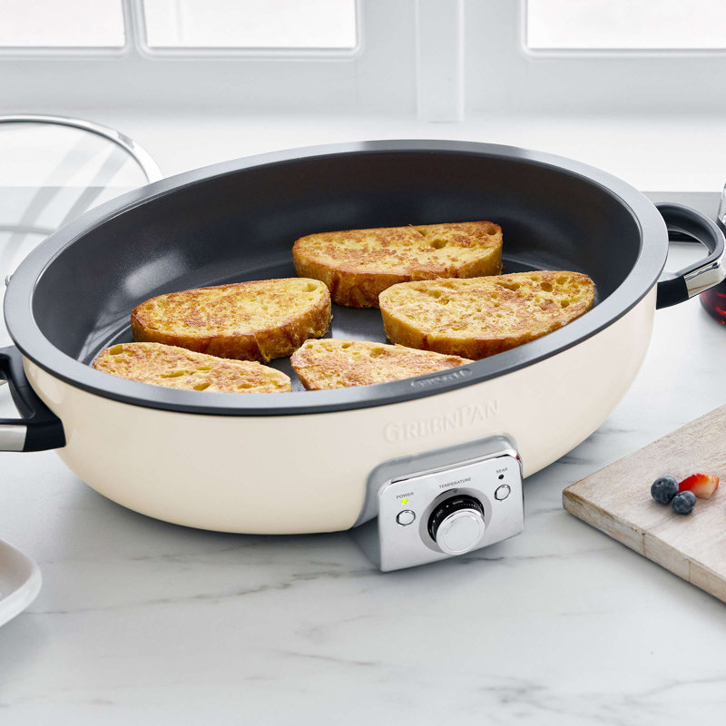 Greenpan Elite 5.5qt Oval Electric Skillet, Cream