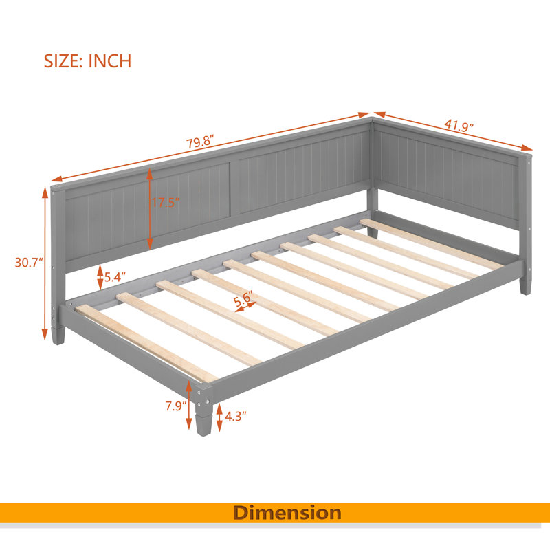 Wood Daybed/Sofa Bed, Twin, Gray