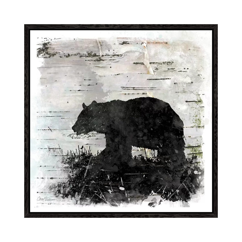 Birch Bark Bear by Carol Robinson - Painting on Canvas, 45.72 cm H x 45.72 cm W, Black Framed