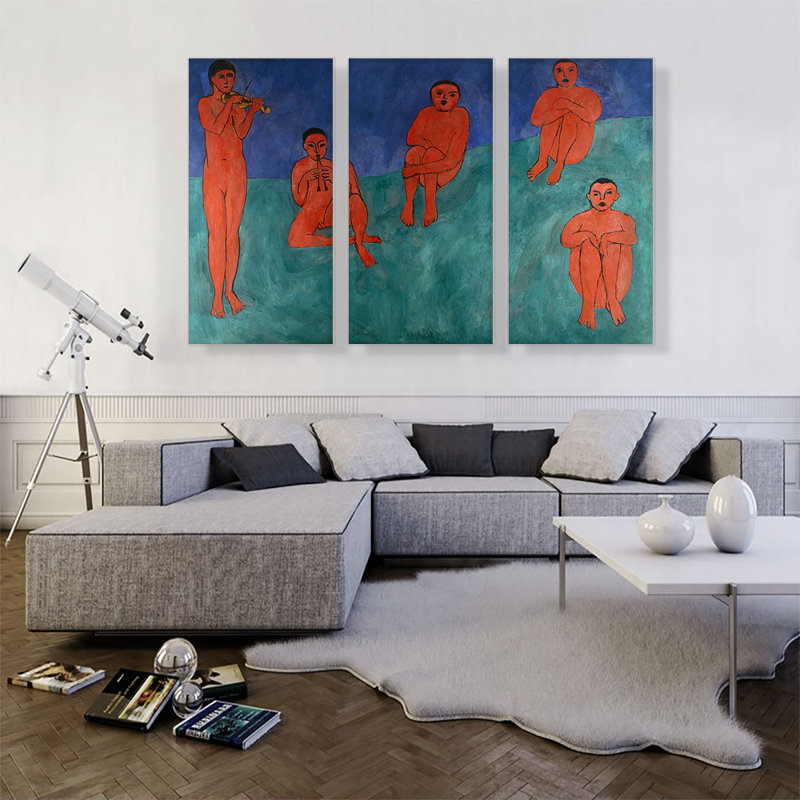 " Music 1910 " by Henri Matisse 3 - Pieces Painting Print, 40" H x 60" W x 0.75" D