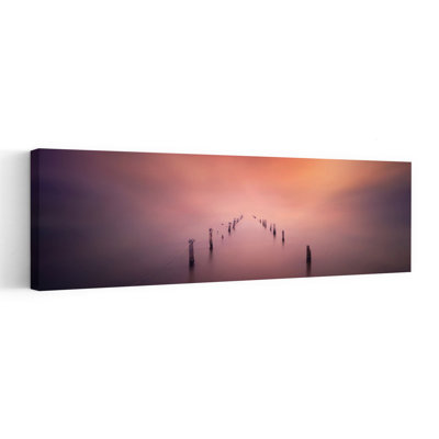 Pastel Pier Glow by Joaquin Guerola - Wrapped Canvas Panoramic Print