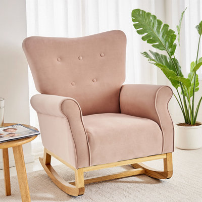 Chaise berçante moderne en velours avec pieds en bois