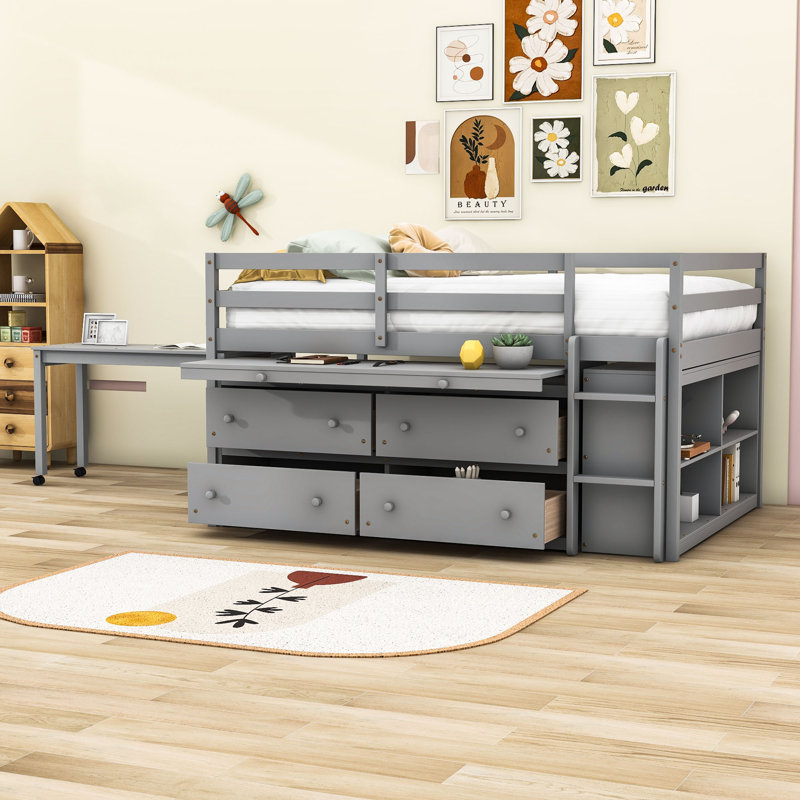 Jakilah Kids Loft Bed with Drawers, Full, Gray