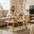 39.37" Mid Century Modern Solid Oak Coffee Table, Natural 2-Tier Design with Storage Shelf & Rounded Corners, Durable Living Room Table for Office & Apartment-1109176900
