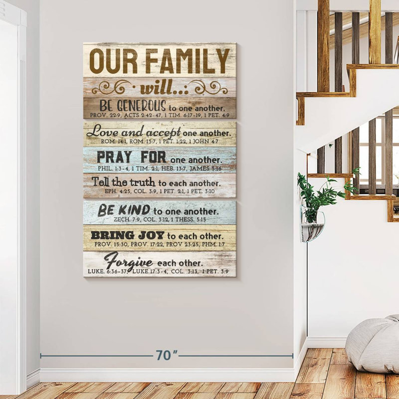 Our Family Bible Verses, reproduction d'art sur toile, H 48 po x l 74 po x P 1,25 po