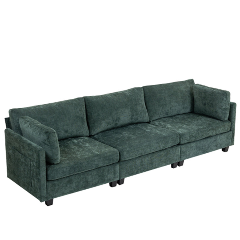Canapé profond en chenille 3 places, Vert foncé