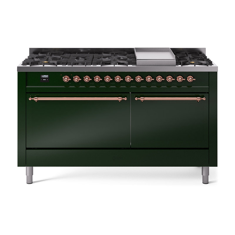 Cuisinière à double combustible de 60 po avec 9 brûleurs scellés et plaque chauffante (porte pleine) Nostalgie II de la série ILVE