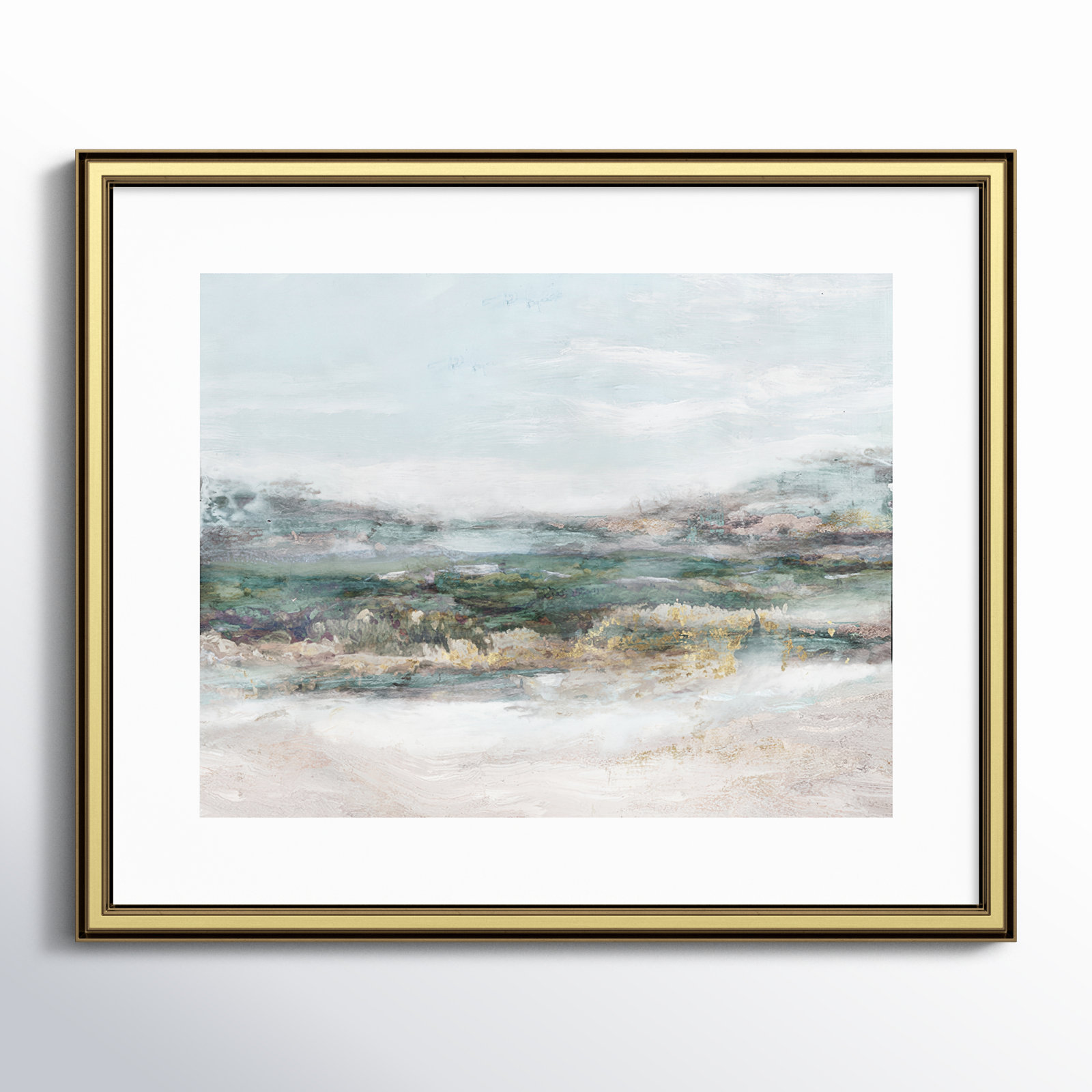 Lori "Dazzling" Painting by Matina Theodosiou, Gold Framed Paper, White, 16" H x 19" W x 0.875" D