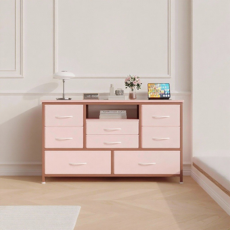 8-Drawer TV Stand, With 22 Light Modes & Power Outlet, Pink