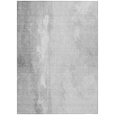 9' X 12' Gray And Ivory Abstract Washable Indoor Outdoor Area Rug