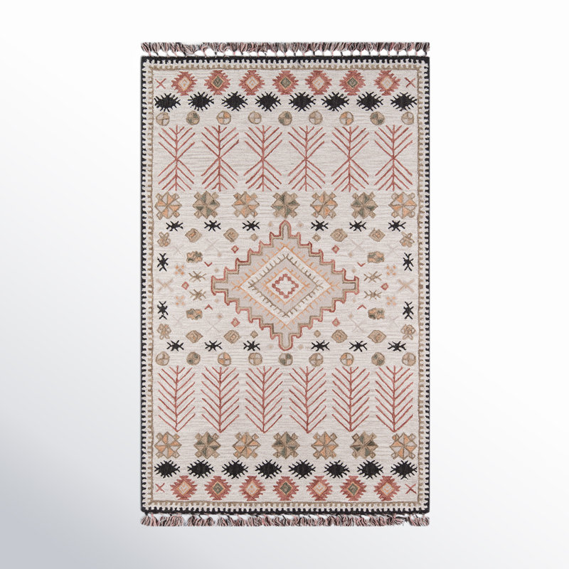 Tahoe Wool Southwestern Area Rug in Pink/Beige/Black, Rectangle 3'6" x 5'6"