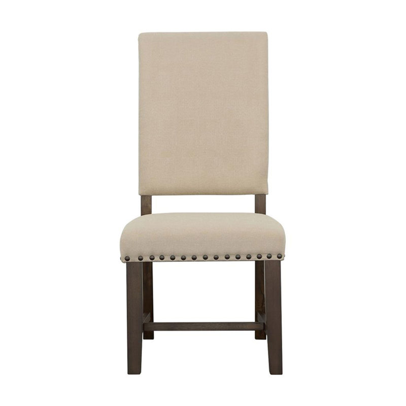 Ensemble de 2 chaises de salle à manger rembourrées en tissu, beige et noir fumé