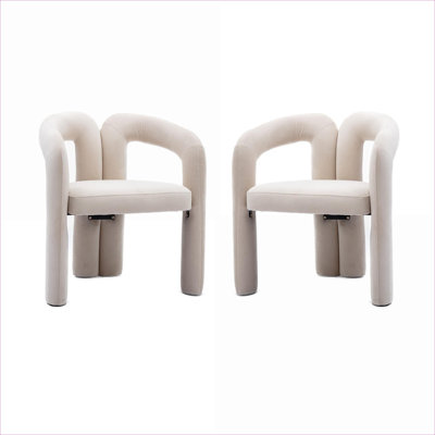 Barrel Accent Dining Chair Set of 2 Luxury Upholstered Beige Finish Velvet Seating for Living and Dining Spaces