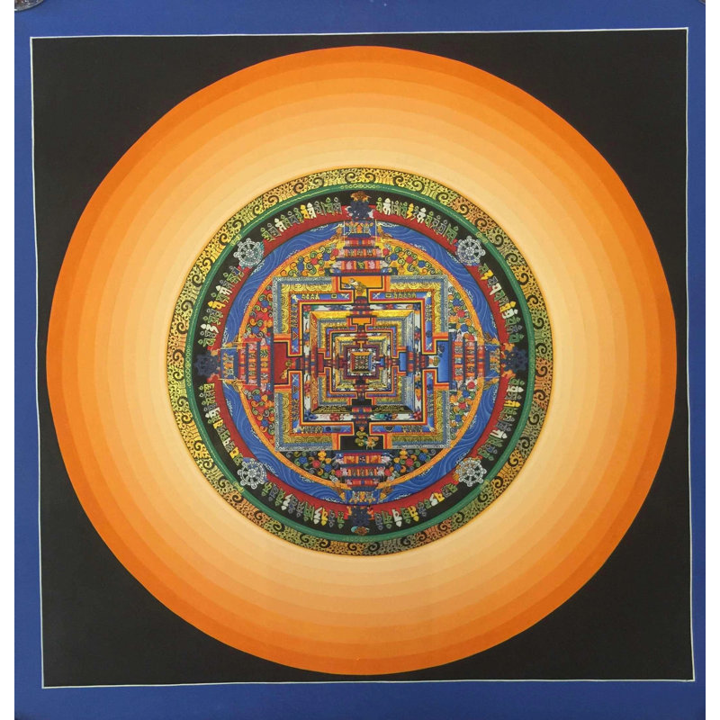 Histoire du mandala chakra avec halo (Brocadeless Thangka)