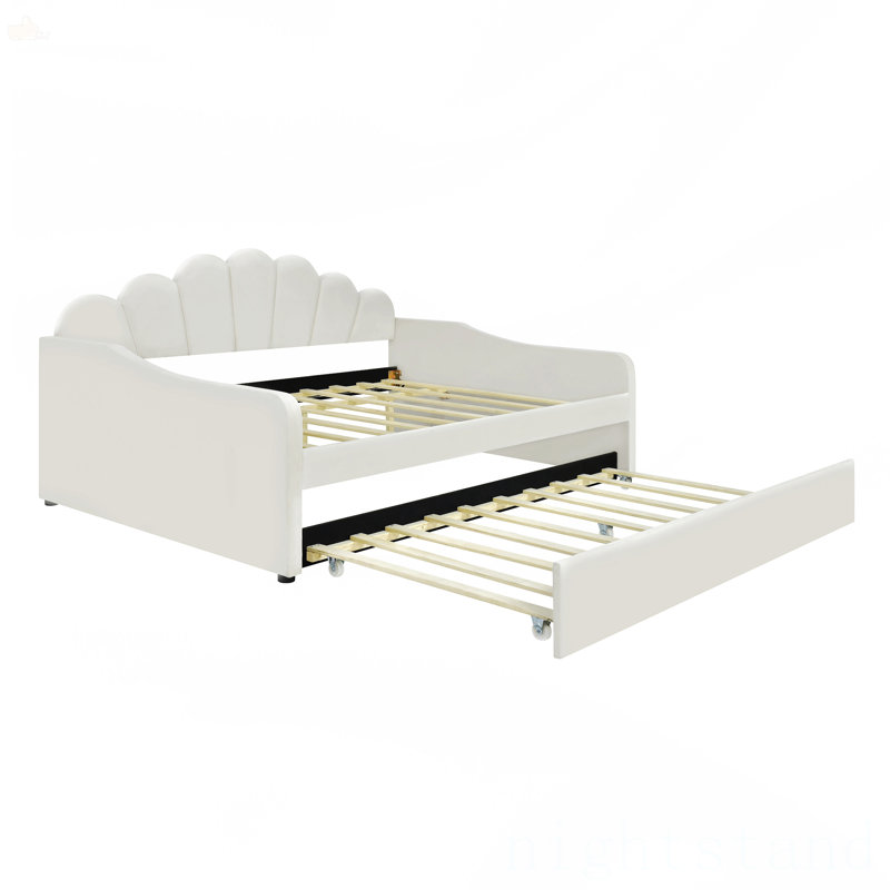 Full Size Upholstery Daybed Frame With Shall Shaped Backrest And Trundle
