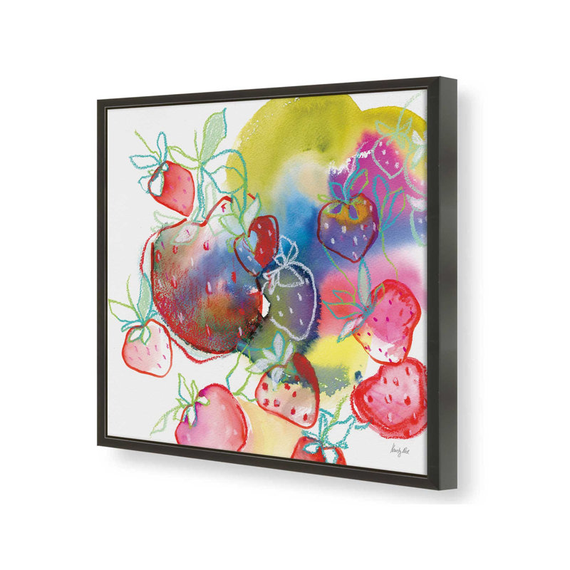«Falling Strawberries» par Kristy riz, reproduction d'art, L 12 po x H 12 po, Noir, Impression encadrée