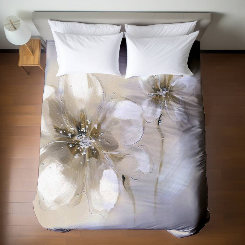 Two Cream Flowers Botanical Duvet Cover | Bedroom Decor