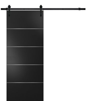 Sturdy Barn Door with Hardware Planum 0020 Matte Black Black 6.6FT Rail Hangers Heavy Set Solid Panel Interior Doors-42" x 80"-Black Rail
