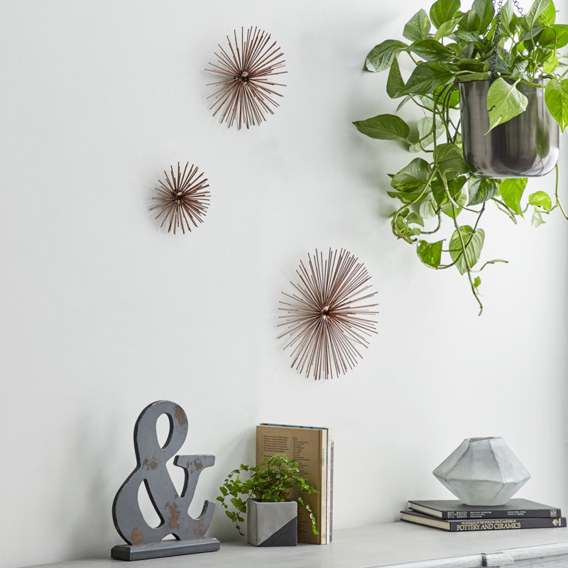 Copper 3D Starburst Metal Wall Sculpture Set of 3