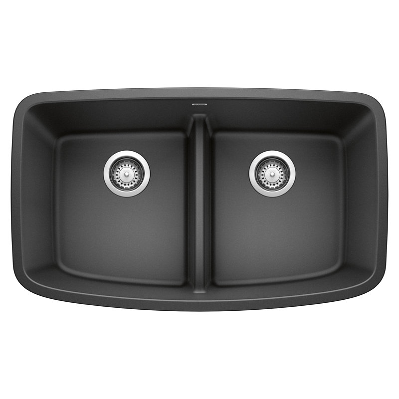Valea SILGRANIT 32" 50/50 Double Bowl Undermount Kitchen Sink with Low Divide, Anthracite