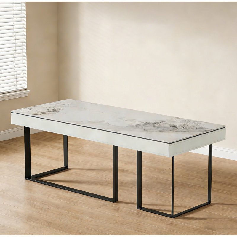Bureau en pierre frittée avec 2 tiroirs et pieds en acier inoxydable, H 29,5 po x l 70,9 po x P 27,6 po