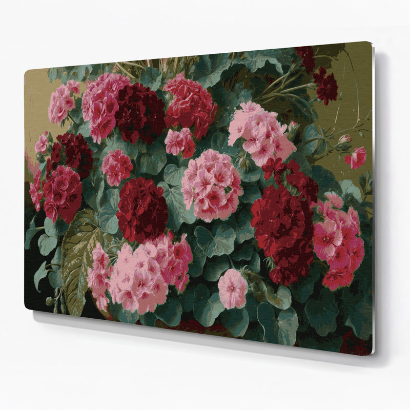 Art mural en métal Béramique géraniums parfumés, H 144 po x l 216 po x P 0,05 po