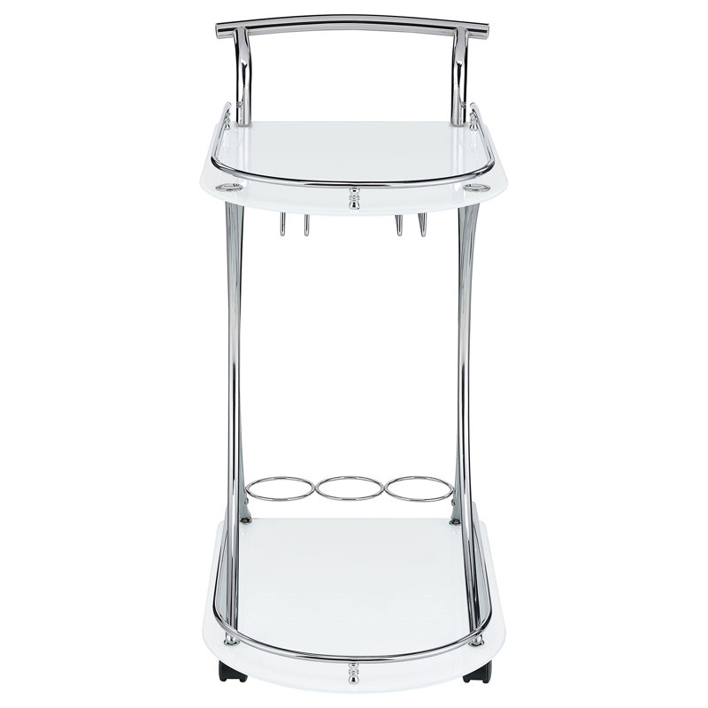 Chariot-bar en verre à 2 niveaux Allen, Blanc